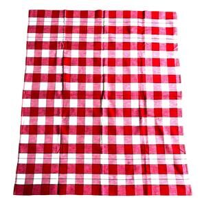 Vintage Tablecloth red & white plaid table topper homespun farmhouse FLAWS